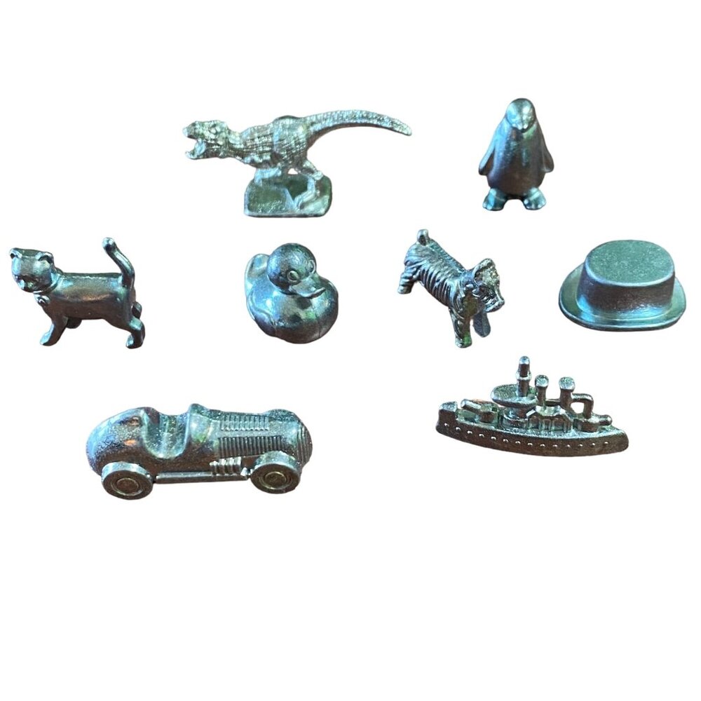 Monopoly 2016 Token 8 Items T-Rex Penguin Cat Ducky Scottie Dog Top Hat Car Ship